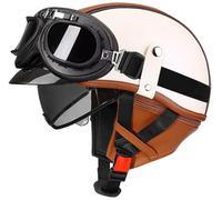 Casco Jet Moto Hombre Casco de Moto con Gafas Cascos de Motocicleta Retro Estilo alemán, Hombres Mujeres Cascos ciclomotor Cascos Moto Abierto homologado ECE Cascos de Patinete 14,XL=59-60cm