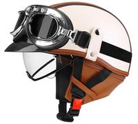 Casco Jet Moto Hombre Casco de Moto con Gafas Cascos de Motocicleta Retro Estilo alemán, Hombres Mujeres Cascos ciclomotor Cascos Moto Abierto homologado ECE Cascos de Patinete 16,XL=59-60cm