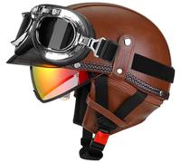 Casco Jet Moto Hombre Casco de Moto con Gafas Cascos de Motocicleta Retro Estilo alemán, Hombres Mujeres Cascos ciclomotor Cascos Moto Abierto homologado ECE Cascos de Patinete 24,L=57-58cm