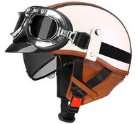 Casco Jet Moto Hombre Casco de Moto con Gafas Cascos de Motocicleta Retro Estilo alemán, Hombres Mujeres Cascos ciclomotor Cascos Moto Abierto homologado ECE Cascos de Patinete 17,M=55-56cm