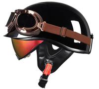 Casco Jet Moto Hombre Cascos de Motocicleta Retro Estilo alemán Cascos Moto Abierto Hombres Mujeres Cascos Ciclomotor con Gafas Casco Moto Retro homologado ECE Cascos Motocross 24,M=55-56cm