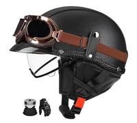 Casco Jet Retro AlemáN, Homologado Ece, Casco Abierto para Motocicleta con Visera Y Forro ExtraíBle, Apto para Bicicletas, Motocicletas Y Scooters. A,M:55-56CM