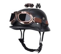 Casco jet retro, casco de moto, casco jet de scooter, casco de media concha de estilo alemán, casco para hombre y mujer, casco vintage de media cara, casco de scooter, con guantes gafas, homologado