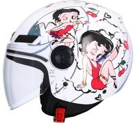 Casco Jet Shiro SH-62 La Betty II - Diseño Exclusivo Betty Boop, Negro Brillante, Visera Abatible, Homologado ECE, Estilo Retro y Urbano para Moto y Scooter Blanco Brillo (XS 53/54)