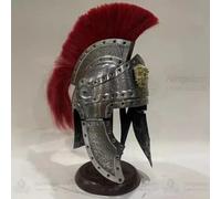 Casco medieval de centurión romano con diseño romano grabado con soporte de madera