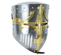 Casco medieval de latón con corona y cruz con acabado plateado