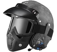 Casco Medio de Cara Abierta Vintage, ECE Homologado Retro Casco Moto Jet Abierto con Bluetooth ECE Homologado Custom Scooter Casco Moto para Mujer Hombre Adultos - S-2XL (55~64cm)