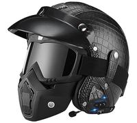 Casco Medio de Cara Abierta Vintage, ECE Homologado Retro Casco Moto Jet Abierto con Bluetooth ECE Homologado Custom Scooter Casco Moto para Mujer Hombre Adultos - S-2XL (55~64cm)