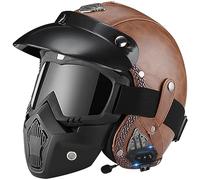 Casco Medio de Cara Abierta Vintage, ECE Homologado Retro Casco Moto Jet Abierto con Bluetooth ECE Homologado Custom Scooter Casco Moto para Mujer Hombre Adultos - S-2XL (55~64cm)