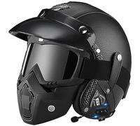 Casco Medio de Cara Abierta Vintage, ECE Homologado Retro Casco Moto Jet Abierto con Bluetooth ECE Homologado Custom Scooter Casco Moto para Mujer Hombre Adultos - S-2XL (55~64cm)