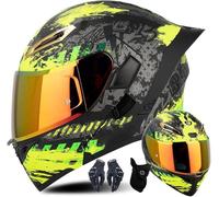 Casco Modular CNNGU para Moto con Guantes y Cubrecara, Casco Abatible con Doble Visera, Homologado ECE para Hombres y Mujeres, Talla S (55cm~56cm), Color Negro