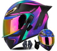 Casco Modular CNNGU para Moto con Guantes Y Cubrecara, Casco Abatible con Doble Visera, Homologado ECE para Hombres Y Mujeres, Talla S (55cm~56cm), Color A