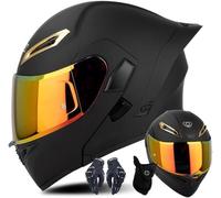 Casco Modular CNNGU para Moto con Guantes Y Cubrecara, Casco Abatible con Doble Visera, Homologado ECE para Hombres Y Mujeres, Talla S (55cm~56cm), Color Negro