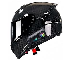 Casco Modular Fabricado En Fibra De Carbono, Casco Integral Bluetooth, con Visera, Casco Integral De Moto Homologado ECE, Transpirable Y Cómodo, para Adultos, Mujeres Y Hombres A,L59-60CM