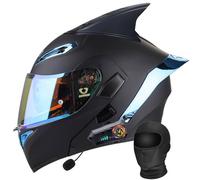 Casco Modular Moto Hombre, Cascos de Moto con Bluetooth Integrado, Casco Abatible con Doble Visera ECE Aprobado para La Respuesta Automática Hombres Mujeres con Cuernos Removibles
