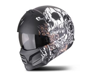 Casco Modular Scorpion EXO-Combat II Genesis Mate Negro/Blanco/DoradoM Mate Negro,Blanco,Dorado