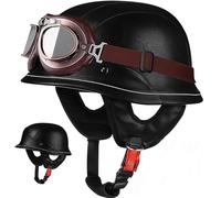 Casco Moto Abierto Medio Casco De Cuero Con Gafas, Homologado ECE 22.06, Casco Retro Estilo Alemán Para Adultos Hombre Mujer, Ideal Para Cruiser Scooter, Marrón 5,M/(54~57cm)