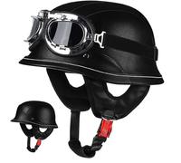Casco Moto Abierto Medio Casco De Cuero Con Gafas, Homologado ECE 22.06, Casco Retro Estilo Alemán Para Adultos Hombre Mujer, Ideal Para Cruiser Scooter, Marrón 4,M/(54~57cm)