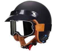 Casco Moto Hombre Jet Cascos De Moto con Bluetooth, Cascos Moto Retro con Gafas, Cascos Moto Abierto Hombres Mujeres, Homologado ECE Casco De Patinete Electrico Casco Ciclomotor 1,S=55-56cm