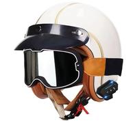 Casco Moto Hombre Jet Cascos De Moto con Bluetooth, Cascos Moto Retro con Gafas, Cascos Moto Abierto Hombres Mujeres, Homologado ECE Casco De Patinete Electrico Casco Ciclomotor 7,L=59-60cm