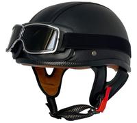 Casco Moto Hombre Jet, Cascos Moto Abierto Casco de Motocicleta Retro Estilo alemán Cascos Ciclomotor con Gafas Cascos de Patinete electrico Hombres Mujeres Homologado ECE 18,L=59-60cm