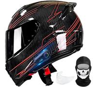 Casco Moto Integral Casco Moto Fibra de Carbono con Bluetooth Dot ECE Homologado Casco de Motocicleta Transpirable para Mujer Hombre Adultos Casco de Scooter Casco de Ciclomotor D,M=57-58CM
