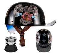 Casco Moto Media Concha Badass con Visera Solar, Estilo Gorra de Béisbol Homologado ECE R22.06, Casco Jet para Scooter, Máscara Calavera Incluida(3,M =(57-58CM))