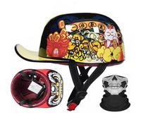 Casco Moto Media Concha Estilo Gorra de Béisbol, Casco Jet Retro Homologado ECE R22.06, Forro Transpirable para Scooter y Cruiser, Máscara Calavera Incluida(3,M =(57-58CM))