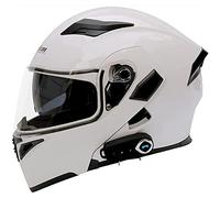 Casco Moto Modular Bluetooth, Casco Moto Integral Abatible DOT/ECE Homologado Con Doble Visera Casco Integral Con Micrófono Mp3 Radio FM Reducción De Ruido Casco Ventilado Moto White,XL