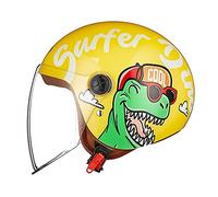 Casco Moto niño, Casco Jet para Niño con Visera, Casco de Scooter Dinosaurio Casco de Scooter Casco de Ciclomotor para Bicicleta, Cierre Rápido, Desmontable, Lavable, 48-55cm, Amarillo