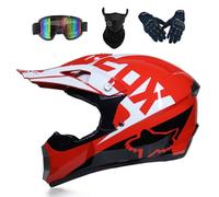 Casco Moto Niño Juvenil Casco Motocross Adultos Cascos Cruzados Offroad ATV MX Enduro Cascos Integral De Descenso MTB Certificado Dot/ECE con Gafas Máscara Guantes,Red/A-S
