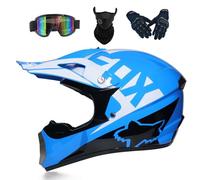 Casco Moto Niño Juvenil Casco Motocross Adultos Cascos Cruzados Offroad ATV MX Enduro Cascos Integral De Descenso MTB Certificado Dot/ECE con Gafas Máscara Guantes,Blue-L