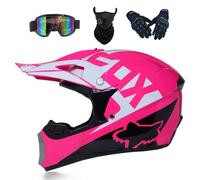Casco Moto Niño Juvenil Casco Motocross Adultos Cascos Cruzados Offroad ATV MX Enduro Cascos Integral De Descenso MTB Certificado Dot/ECE con Gafas Máscara Guantes,Pink-L