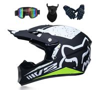 Casco Moto Niño Juvenil Casco Motocross Adultos Cascos Cruzados Offroad ATV MX Enduro Cascos Integral De Descenso MTB Certificado Dot/ECE con Gafas Máscara Guantes,Green-L