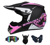 Casco Moto Niño, TGF-01 Casco Motocross Infantil Dot Aprobado Casco Enduro MTB Integral Adultos Motocicleta Cascos (con Guantes Gafas Máscara) - para Quad Enduro Off Road ATV Scooter - Rosado, S~2XL