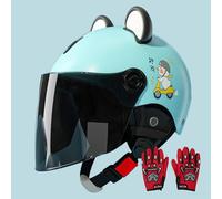 Casco Moto Niños ECE 22.06 Homologado Visera Parasol Orejas 3D Pato Dibujos Animados ABS Ligero Patinete Bicicleta Eléctrica Niño Niña Celeste 3-12 Años 8,48~55cm