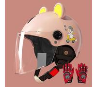 Casco Moto Niños ECE 22.06 Homologado Visera Parasol Orejas 3D Pato Dibujos Animados ABS Ligero Patinete Bicicleta Eléctrica Niño Niña Celeste 3-12 Años 5,48~55cm
