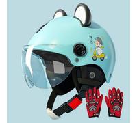 Casco Moto Niños ECE 22.06 Homologado Visera Parasol Orejas 3D Pato Dibujos Animados ABS Ligero Patinete Bicicleta Eléctrica Niño Niña Celeste 3-12 Años 6,48~55cm