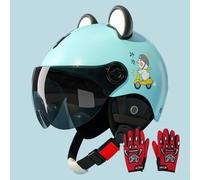 Casco Moto Niños ECE 22.06 Homologado Visera Parasol Orejas 3D Pato Dibujos Animados ABS Ligero Patinete Bicicleta Eléctrica Niño Niña Celeste 3-12 Años 9,48~55cm