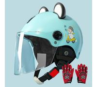 Casco Moto Niños ECE 22.06 Homologado Visera Parasol Orejas 3D Pato Dibujos Animados ABS Ligero Patinete Bicicleta Eléctrica Niño Niña Celeste 3-12 Años 7,48~55cm