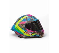 Casco Moto NZI Trendy 3 Stream Camo Azul Rosa Amarillo Fluor- Casco de Moto Integral con Pantalla Oscura + Transparente + Spoiler ECE 22.06 - Unisex Hombre y Mujer (XS)