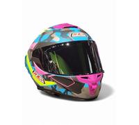 Casco Moto NZI Trendy 3 Stream Camo Azul Rosa amarjllo Fluor - Casco de Moto Integral con Pantalla Oscura + Transparente + Spoiler ECE 22.06 - Unisex Hombre y Mujer (L)