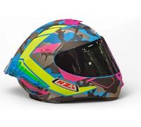 Casco Moto NZI Trendy 3 Stream Camu Rosa Amarillo Azul - Casco de Moto Integral con Pantalla Oscura + Transparente + Spoiler Unisex Talla S
