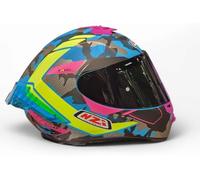 Casco Moto NZI Trendy 3 Stream Camu Rosa Amarillo Azul - Casco de Moto Integral con Pantalla Oscura + Transparente + Spoiler Unisex Talla (M)
