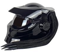 Casco Moto Predator Casco Tapa Frontal Visera Robot Trenzas Luces Advertencia Casco Moto Cara Completa ECE Aprobado Hombre Mujere Adulto Todoterreno Crucero Chopper Motocross A,XL=(61-62CM)