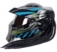 Casco Moto Predator Casco Tapa Frontal Visera Robot Trenzas Luces Advertencia Casco Moto Cara Completa ECE Aprobado Hombre Mujere Adulto Todoterreno Crucero Chopper Motocross C,L=(59-60CM)