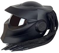 Casco Moto Predator Casco Tapa Frontal Visera Robot Trenzas Luces Advertencia Casco Moto Cara Completa ECE Aprobado Hombre Mujere Adulto Todoterreno Crucero Chopper Motocross B,L=(59-60CM)