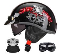 Casco Moto Semi-Abierto Retro - Ultraligero, Lente Retráctil Y Gafas, Hebilla Multifuncional De Liberación Rápida, Unisex Todo El Año, Certificado ECE/Dot.(6,M=57~58CM)