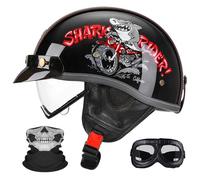 Casco Moto Semi-Abierto Retro - Ultraligero, Lente Retráctil Y Gafas, Hebilla Multifuncional De Liberación Rápida, Unisex Todo El Año, Certificado ECE/Dot.(5,XXL=63~64CM)