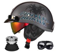 Casco Moto Semi-Abierto Retro - Ultraligero, Lente Retráctil Y Gafas, Hebilla Multifuncional De Liberación Rápida, Unisex Todo El Año, Certificado ECE/Dot.(10,XL=61~62CM)